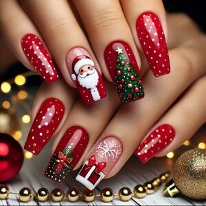 Festive Red Holiday Nail Art Set